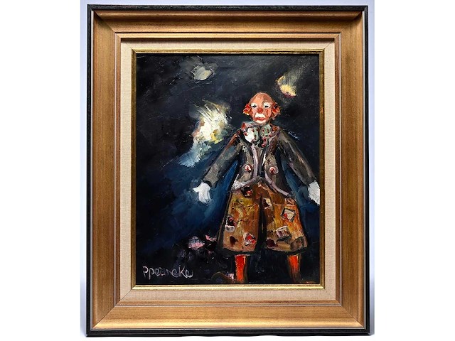 Paul permeke – clown in podiumlicht - olie op doek - afbeelding 1 van  4