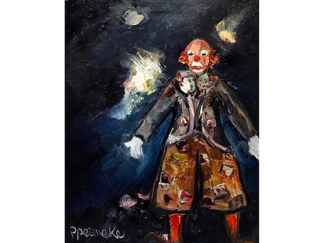 Paul permeke – clown in podiumlicht - olie op doek - afbeelding 2 van  4