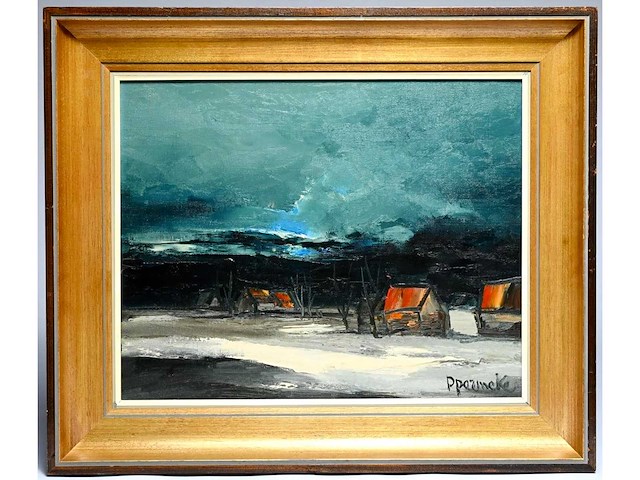 Paul permeke – sneeuwlandschap met boerderijen - olie op doek - afbeelding 1 van  6