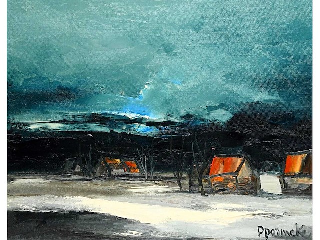 Paul permeke – sneeuwlandschap met boerderijen - olie op doek - afbeelding 3 van  6