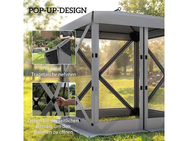 Paviljoen 1,85x1,85m waterdicht stabiel antiwinter donkergrijs - afbeelding 3 van  4
