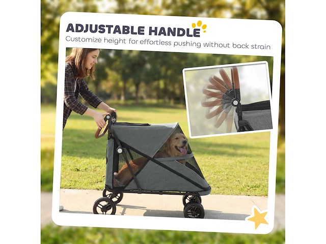 Pawhut klapwagen voor honden tot 30 kg met 360° wielen, gaasramen - afbeelding 2 van  2