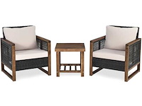 Pe rattan patio set - 3 stukken met acacia salontafel en 2 stoelen - afbeelding 1 van  7