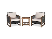 Pe rattan patio set - 3 stukken met acacia salontafel en 2 stoelen - afbeelding 2 van  7