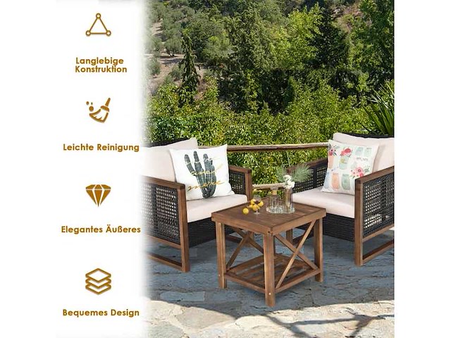 Pe rattan patio set - 3 stukken met acacia salontafel en 2 stoelen - afbeelding 5 van  7