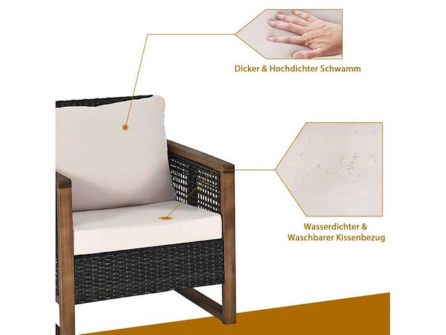 Pe rattan patio set - 3 stukken met acacia salontafel en 2 stoelen - afbeelding 6 van  7