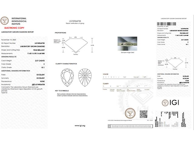 Pear diamant 2.07ct – e/vs1 – igi - afbeelding 4 van  4