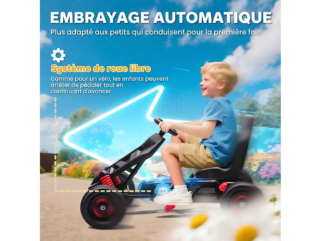 Pedal go-kart voor kinderen, kinder-go-kart van 3 tot 6 jaar met vrijloop - afbeelding 4 van  5