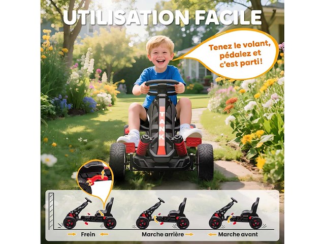Pedal go-kart voor kinderen, kinder-go-kart van 3 tot 6 jaar met vrijloop - afbeelding 5 van  5