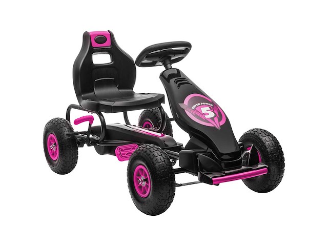 Pedal go-kart voor kinderen, verstelbare stoel in 3 standen, handrem voor kinderen van 5 tot 12 jaar, roze-zwart - afbeelding 2 van  6