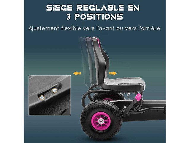Pedal go-kart voor kinderen, verstelbare stoel in 3 standen, handrem voor kinderen van 5 tot 12 jaar, roze-zwart - afbeelding 4 van  6