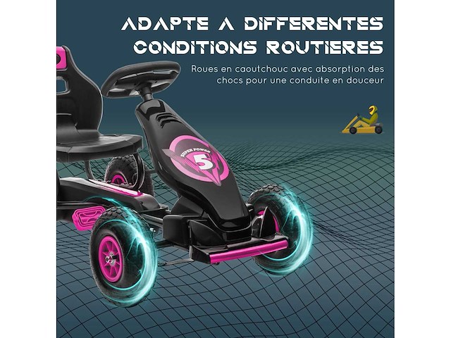 Pedal go-kart voor kinderen, verstelbare stoel in 3 standen, handrem voor kinderen van 5 tot 12 jaar, roze-zwart - afbeelding 6 van  6