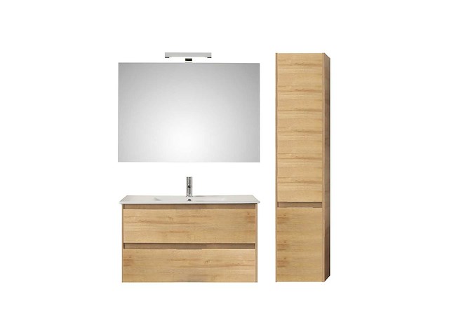 Pelipal - calypsos 90 cm - badmeubelset greeploos riviera eiken + hoge kast - afbeelding 1 van  3