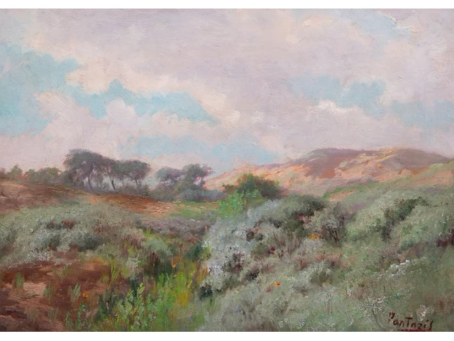 Périclès pantazis (1849-1884), view of the dunes, oil on panel 23 x 32.5 cm. (9.06 x 12.80 in.), frame: 31 x 40 cm. (12.19 x 15 3/4 in.) - afbeelding 1 van  4