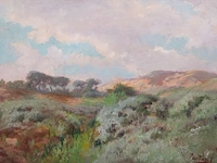 Périclès pantazis (1849-1884), view of the dunes, oil on panel 23 x 32.5 cm. (9.06 x 12.80 in.), frame: 31 x 40 cm. (12.19 x 15 3/4 in.)