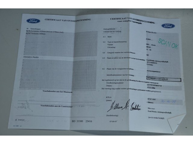 Personenwagen ford fiesta, chassisnummer: wf0bxxgajbva29125, bouwjaar: 29/10/1997 met inschrijvingsbewijs, gelijkvormigheidsattest, schouwingsbewijs (verlopen), 1 sleutel - afbeelding 13 van  30