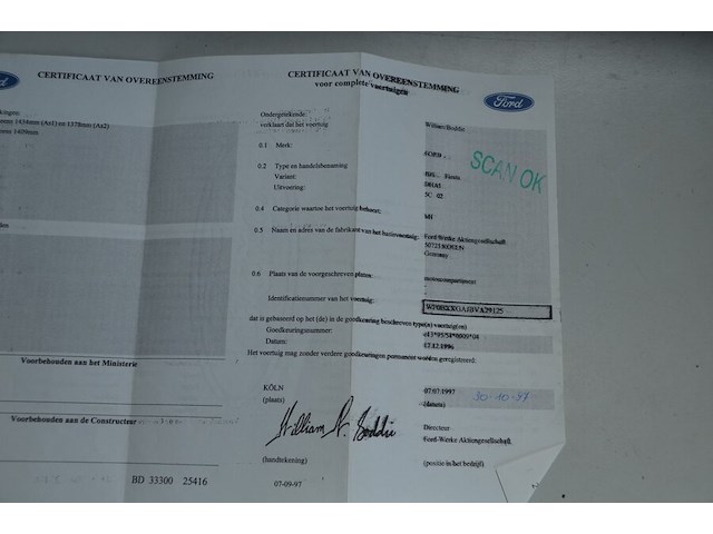 Personenwagen ford fiesta, chassisnummer: wf0bxxgajbva29125, bouwjaar: 29/10/1997 met inschrijvingsbewijs, gelijkvormigheidsattest, schouwingsbewijs (verlopen), 1 sleutel - afbeelding 14 van  30