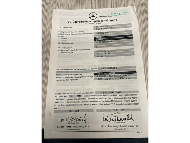Personenwagen mercedes c180, type 203cl, variant r846k0, versie lhaaa402, ch.nr. wdb2037461a65287, bouwjaar 03-05-2004 (sleutel, alle boorddocumenten) (1) - afbeelding 24 van  40