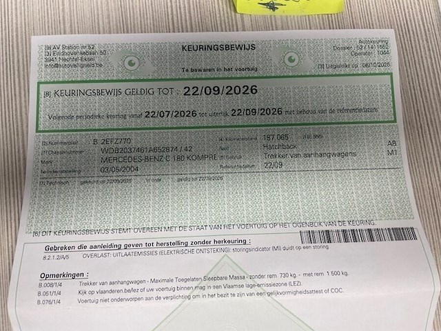 Personenwagen mercedes c180, type 203cl, variant r846k0, versie lhaaa402, ch.nr. wdb2037461a65287, bouwjaar 03-05-2004 (sleutel, alle boorddocumenten) (1) - afbeelding 29 van  40