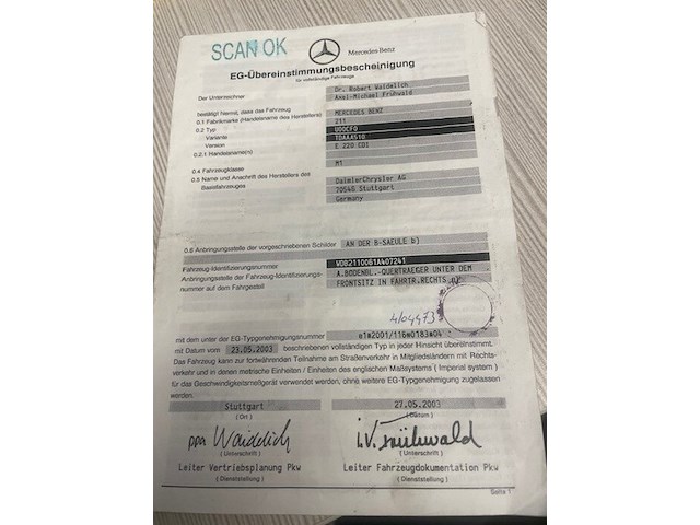 Personenwagen mercedes e220 cdi, type 211, variant u00cf0, variant tdaaa510, ch.nr. wdb2110061a407241, bouwjaar 23-09-2003 (sleutel, inschrijvingsbewijs deel i en gelijkvormigheidsattest) - afbeelding 19 van  30