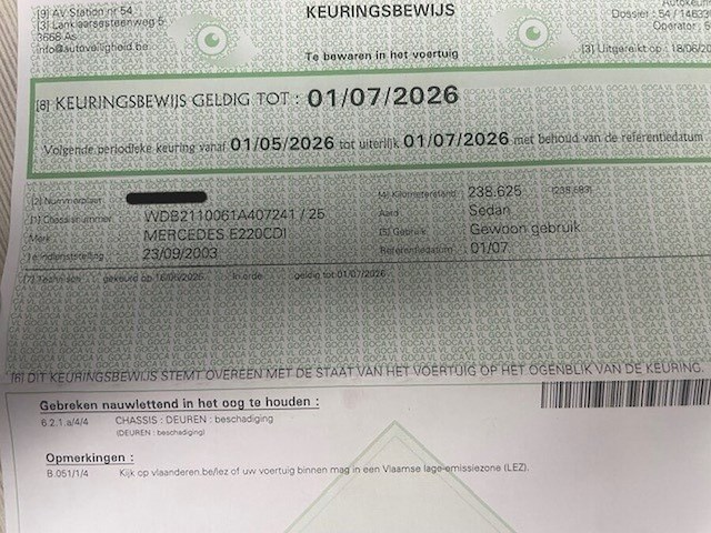 Personenwagen mercedes e220 cdi, type 211, variant u00cf0, variant tdaaa510, ch.nr. wdb2110061a407241, bouwjaar 23-09-2003 (sleutel, inschrijvingsbewijs deel i en gelijkvormigheidsattest) - afbeelding 24 van  30