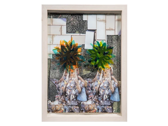 Peter rogiers (1967), 'the bricks', 1998, mixed media collage 40 x 32 cm. (15 3/4 x 12.59 in.), frame: 48.5 x 36.5 cm. (19.08 x 14.36 in.) - afbeelding 2 van  4