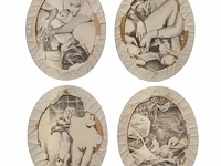 Peter scott (xx-xxi), 'four births', a series of four oval canvases, 1984, painted on the verso 71 x 56 cm. (27.94 x 22.05 in.)