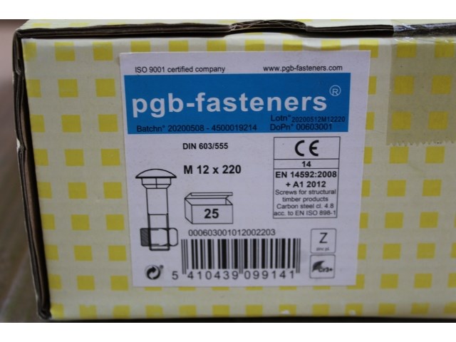 Pgbfast houtbout 4.8 din 603/555 m12x220 zn/25 - afbeelding 1 van  2