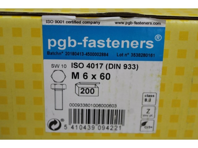 Pgbfast zeskanttapbout 8.8 din 933 m 6x60 zn/200 - afbeelding 1 van  2