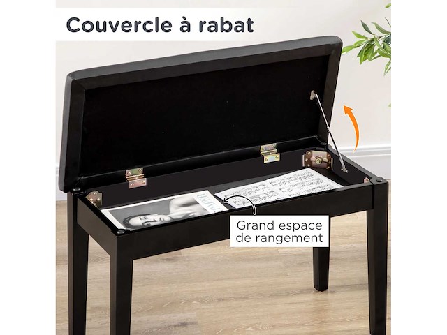 Pianobank met gestoffeerde zit, massief houten poten - afbeelding 6 van  6