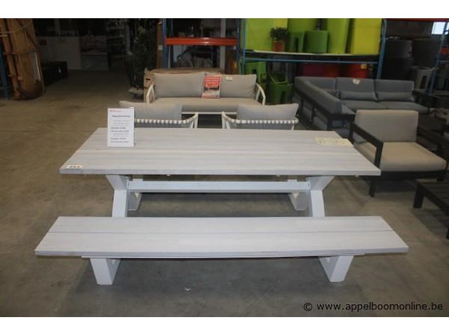 Pic nic tafelframe 220x200cm alu wit | 2x blad voor bank pic nic 220x40cm teak | tafelblad 220x100cm teak - afbeelding 2 van  2