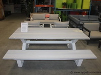 Pic nic tafelframe 220x200cm alu wit | 2x blad voor bank pic nic 220x40cm teak | tafelblad 220x100cm teak - afbeelding 2 van  2