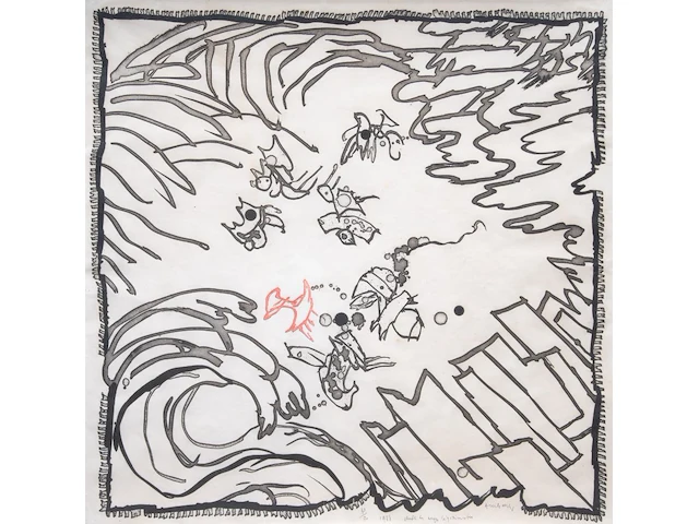 Pierre alechinsky (1927), ‘la chute des anges légitimistes’, 1988, aquatint in colours, n° 43/70 90 x 90 cm. (35.42 x 35.42 in.), frame: 104 x 104 cm. (40.93 x 40.93 in.) - afbeelding 1 van  7