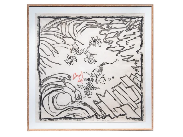 Pierre alechinsky (1927), ‘la chute des anges légitimistes’, 1988, aquatint in colours, n° 43/70 90 x 90 cm. (35.42 x 35.42 in.), frame: 104 x 104 cm. (40.93 x 40.93 in.) - afbeelding 2 van  7