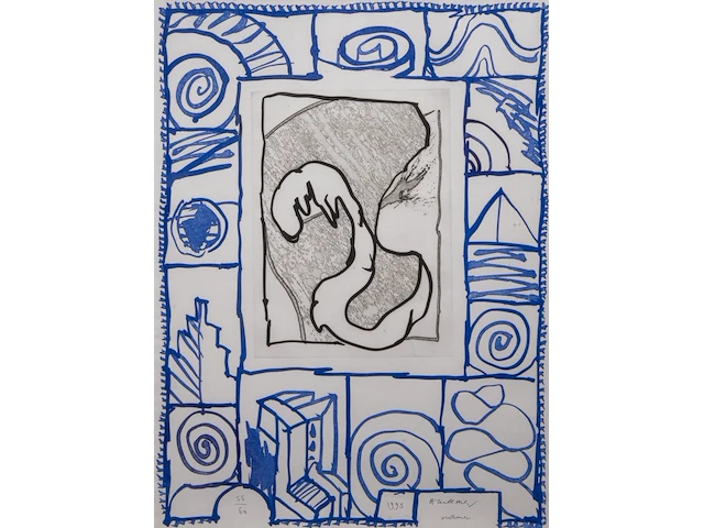 Pierre alechinsky (1927), 'outremer', 1995, aquatint and lithograph, n° 55/60 77.5 x 58 cm. (30.51 x 22.82 in.), frame: 96 x 74.5 cm. (37.79 x 29.32 in.) - afbeelding 1 van  5