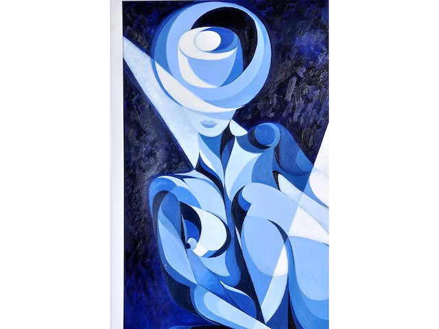 Pierre dailles - kubistisch portret in blauw - olie op doek - 100x80 cm - afbeelding 6 van  9