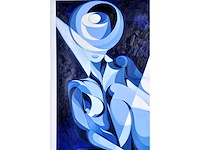 Pierre dailles - kubistisch portret in blauw - olie op doek - 100x80 cm - afbeelding 6 van  9