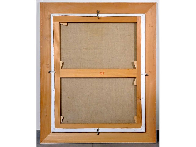 Pierre dailles - vrouw met rode hoed - olie op doek - 92x73 cm - afbeelding 5 van  9