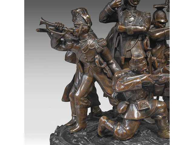 Pierre de soete (1886-1948), "la défense du drapeau", bronze and polychrome bronze on a marble base. height: 58 cm. (22.82 in.), diameter: 31 cm. (12.19 in.) - afbeelding 6 van  19