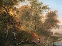 Pierre jean hellemans (1787-1845), fishers at the shore of the river, oil on panel 36 x 42 cm. (14.1 x 16.5 in.), frame: 54 x 58 cm. (21.2 x 22.8 in.)