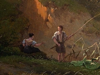 Pierre jean hellemans (1787-1845), fishers at the shore of the river, oil on panel 36 x 42 cm. (14.1 x 16.5 in.), frame: 54 x 58 cm. (21.2 x 22.8 in.) - afbeelding 3 van  5
