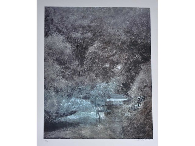 Piet bekaert - rustplaats in het bos - kleurenzeefdruk - 1/130 - afbeelding 2 van  4