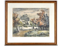 Piet schipperus - landschap met witte muur en poort - gemengde techniek - 36x44 cm - afbeelding 2 van  9