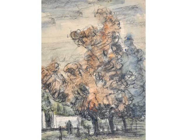 Piet schipperus - landschap met witte muur en poort - gemengde techniek - 36x44 cm - afbeelding 5 van  9