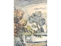 Piet schipperus - landschap met witte muur en poort - gemengde techniek - 36x44 cm - afbeelding 6 van  9