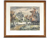 Piet schipperus - landschap met witte muur en poort - gemengde techniek - 36x44 cm - afbeelding 2 van  9
