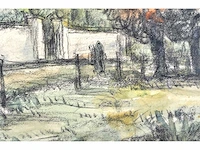 Piet schipperus - landschap met witte muur en poort - gemengde techniek - 36x44 cm - afbeelding 8 van  9