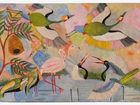 Pilipili mulongoy (1914-2007), untitled (cranes and flamingos), oil on canvas, ca. 1970, 91 x 140 cm. (35.82 x 55.11 in.) - afbeelding 2 van  7