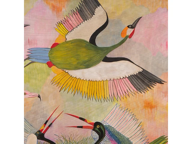 Pilipili mulongoy (1914-2007), untitled (cranes and flamingos), oil on canvas, ca. 1970, 91 x 140 cm. (35.82 x 55.11 in.) - afbeelding 5 van  7