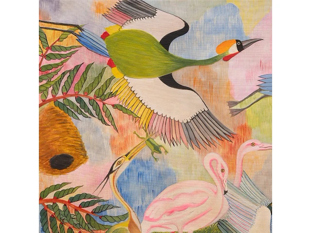 Pilipili mulongoy (1914-2007), untitled (cranes and flamingos), oil on canvas, ca. 1970, 91 x 140 cm. (35.82 x 55.11 in.) - afbeelding 6 van  7